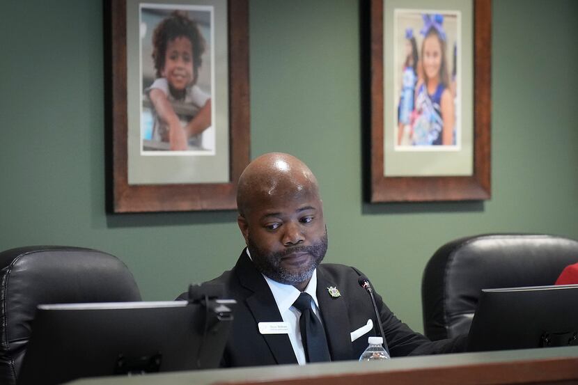 Board President Drew Wilborn called a Prosper ISD board meeting to order Aug. 29.