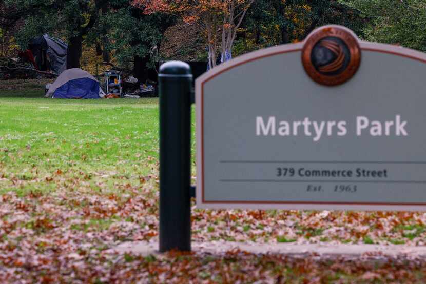 Tents belonging to homeless individuals continue to show up regularly at Martyrs Park, as...