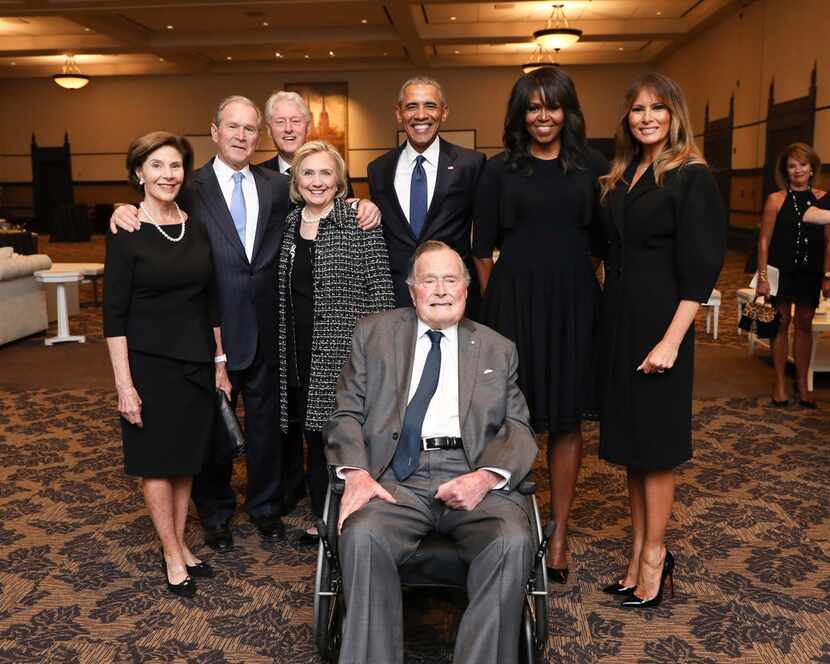 This Saturday, April 21, 2018, photo provided by the Office of former U.S. President George...