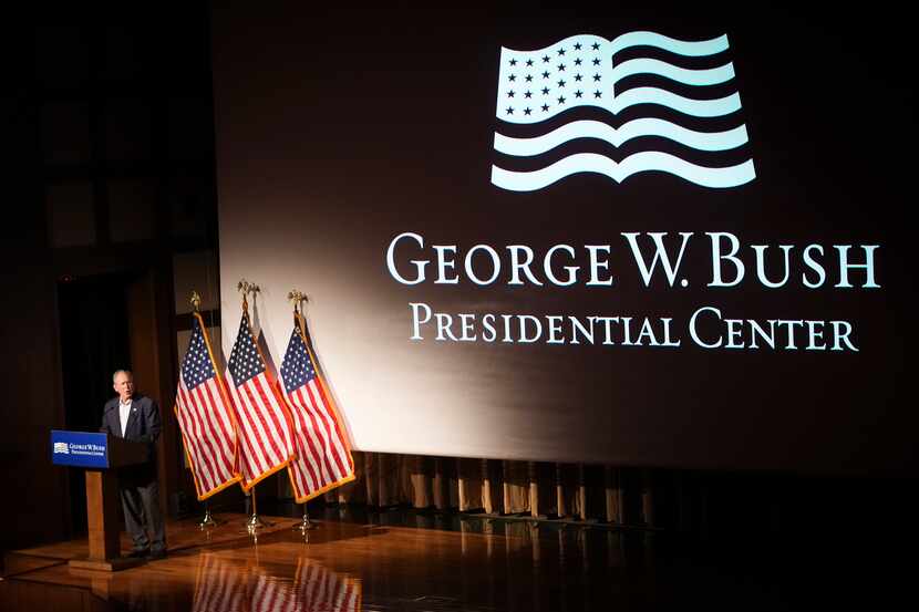 Former President George W. Bush speaks before a screening of a new documentary about the the...