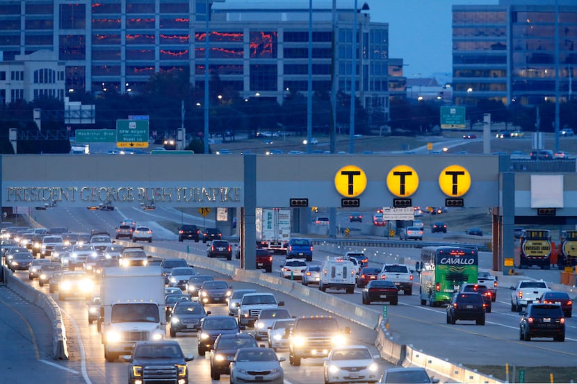 Cars pass through the automated NTTA toll station on the President George Bush Turnpike...