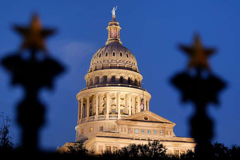 The Texas State Capitol is pictured at dusk in Austin, Texas, Thursday, December 9, 2021.