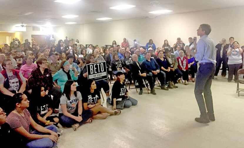 Rep. Beto O'Rourke speaks to a crowd of about 300 people in Raymondville on Thursday, Nov....