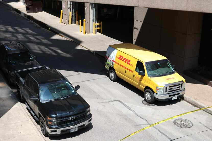 The yellow DHL van was being investigated for carrying a "suspicious package" on Crockett...