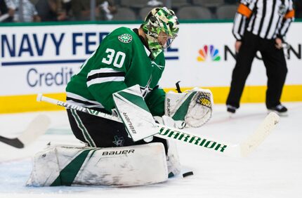 Dallas Stars goaltender Ben Bishop (30) stops a shot at the goal during the second period of...