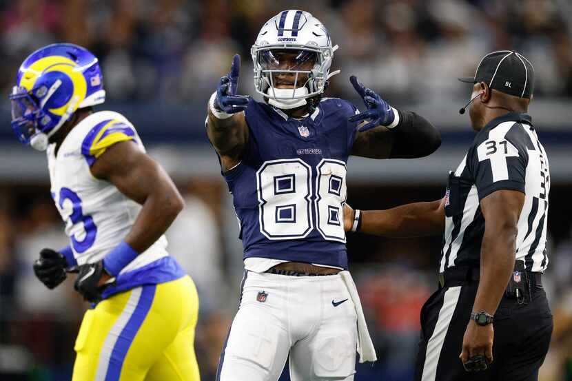Dallas Cowboys wide receiver CeeDee Lamb (88) celebrates a first down during the first half...