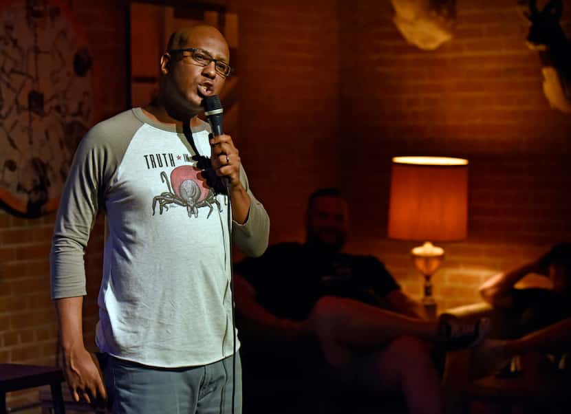 Comedian Byron Stamps performs during the Truth in Comedy show at Full City Rooster in...