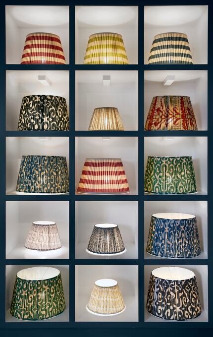 Mix and match lamp shades at OKA, which promotes color and patterns in its home furnishings...