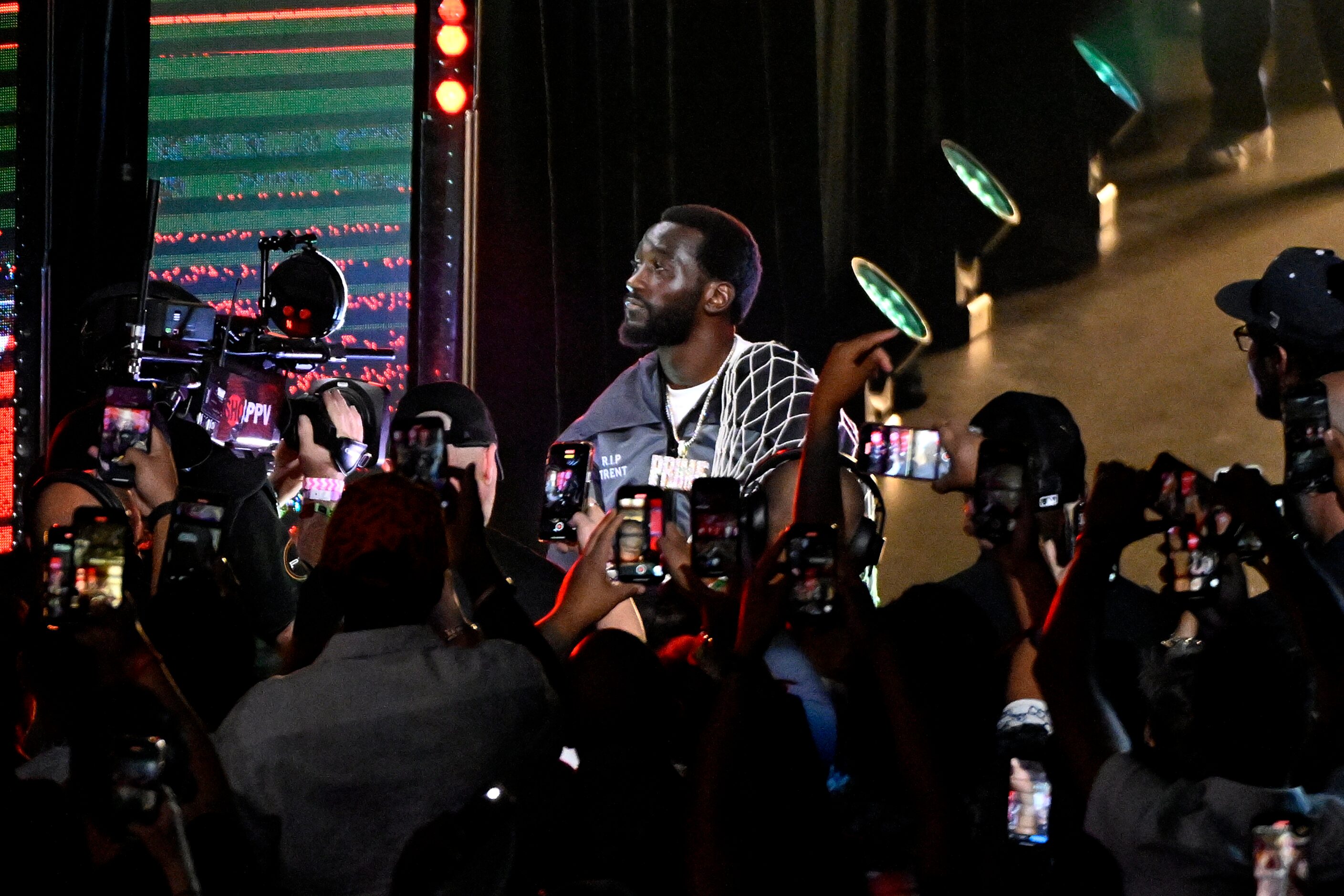 Terence Crawford enters the arena to fight Errol Spence Jr. prior to their undisputed...