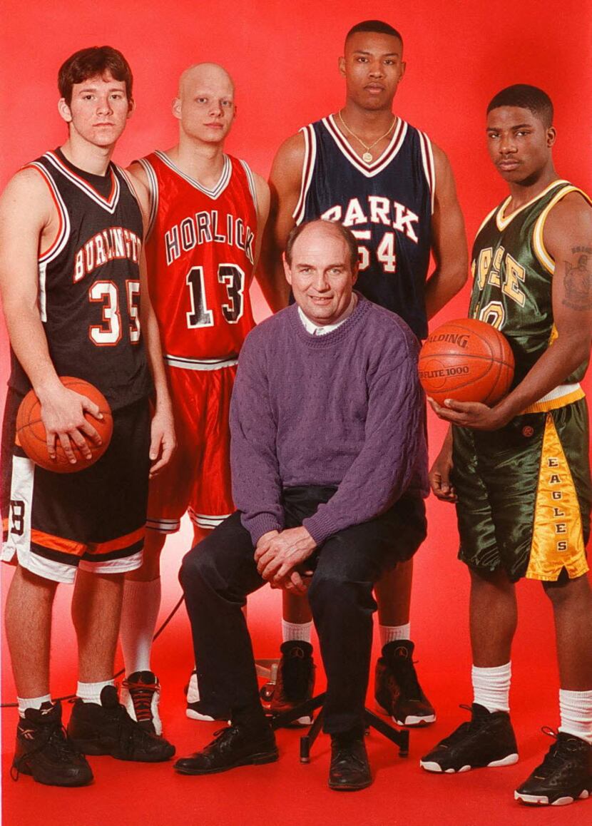 The 1998 Racine County (WI) All-County boys' basketball team is from left, Tony Romo,...