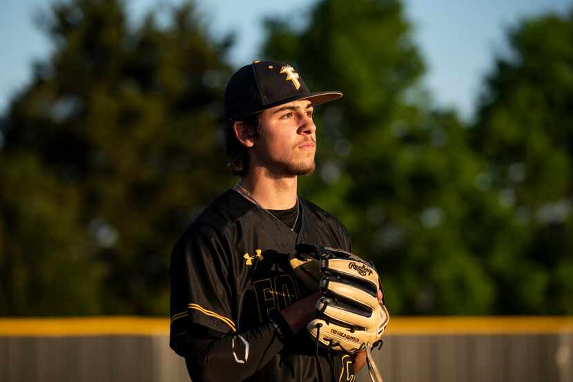 Forney second baseman Garret Hendricks (22) stands on the field prior to the start of a...
