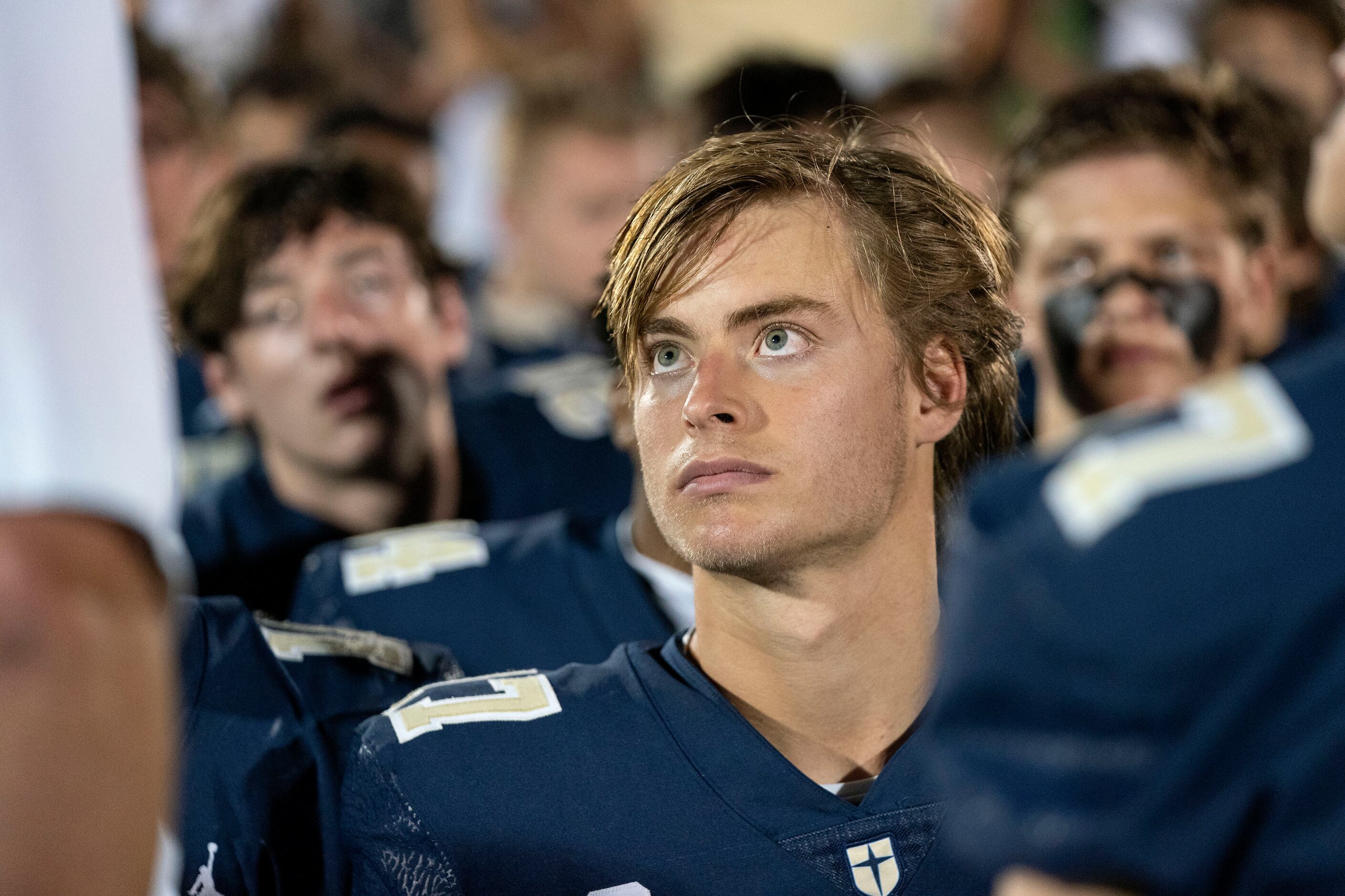 Jesuit senior quarterback Gage Roy (17) listens to head coach Brandon Hickman after their...