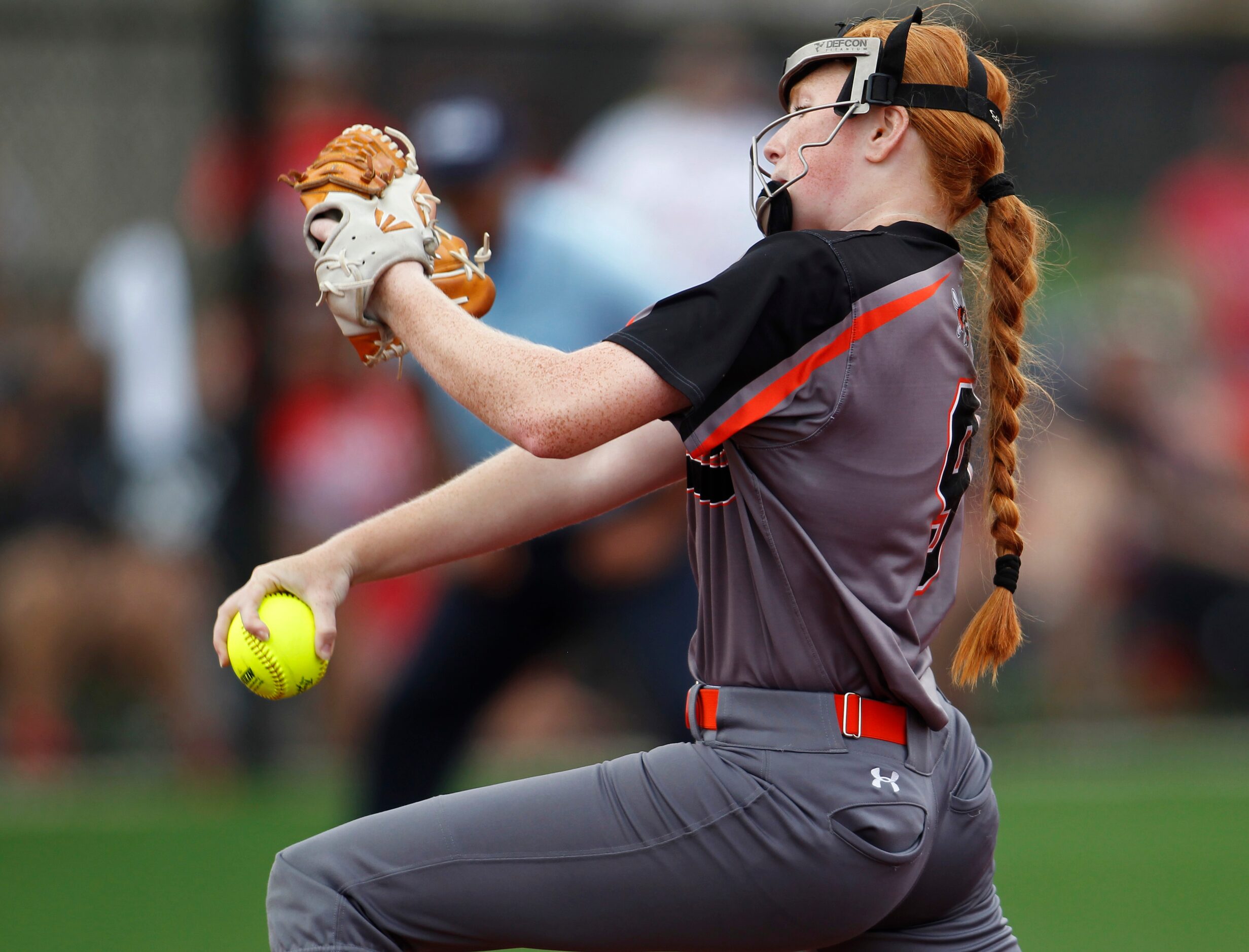 Rockwall pitcher Ainsley Pemberton (9) delivers a pitch to a Converse Judson batter during...