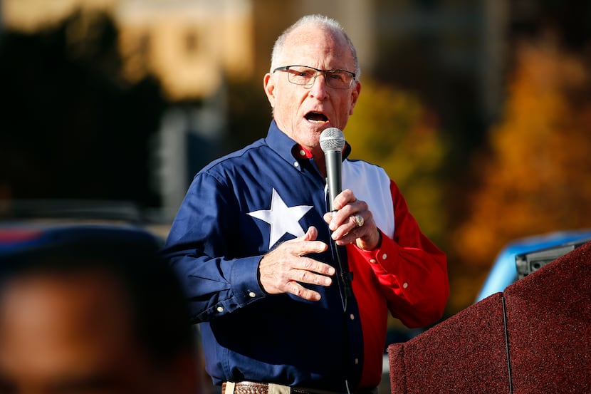 Texas State Senator Bob Hall of Rockwall speaks to supporters at the We Are The Storm rally...