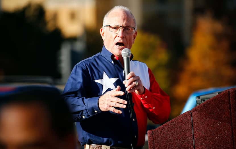 Edgewood GOP Sen. Bob Hall, shown at a December "We Are The Storm" rally outside Dallas City...