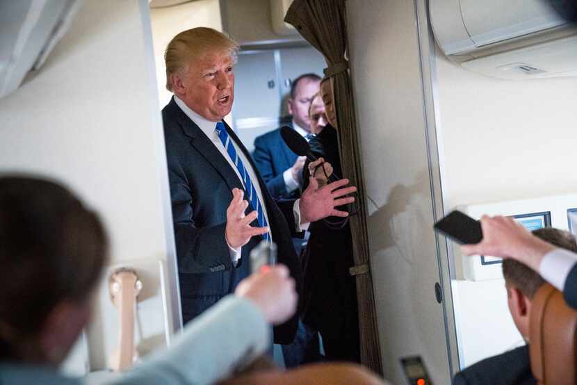 President Donald Trump, speaking with reporters aboard Air Force One on April 5, denied...