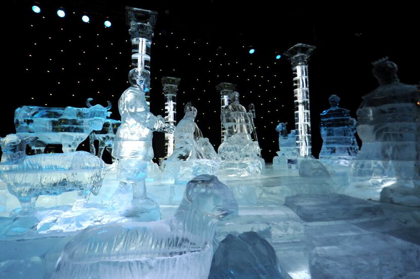 The life-size nativity scene carved of crystal-clear ice is an annual part of the Gaylord...
