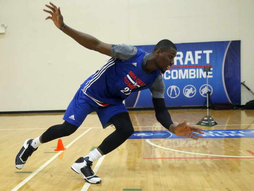 Ben Bentil, from Providence, participates in the NBA draft basketball combine Friday, May...