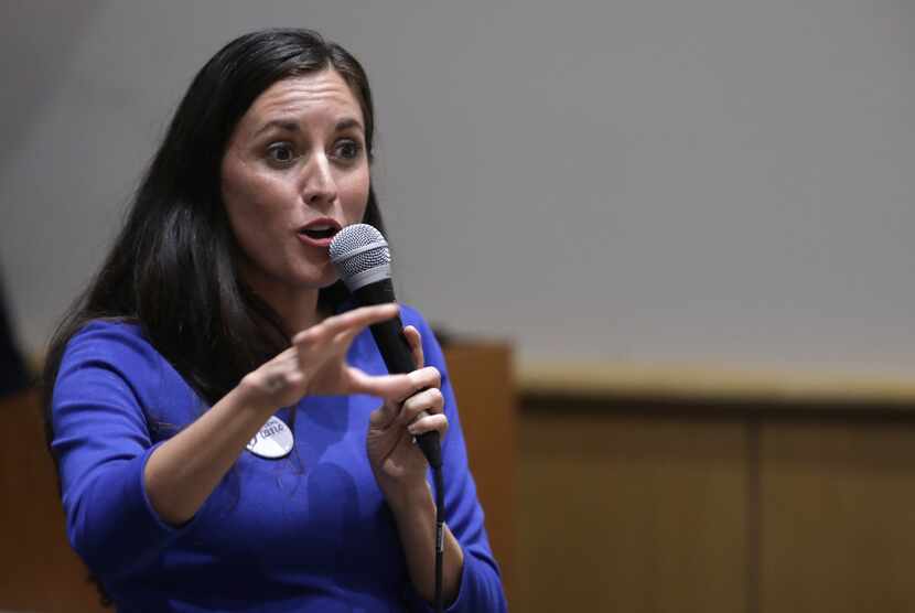 Cristina Tzintzún Ramirez speaks during a Democratic Women's forum at Collin College in...