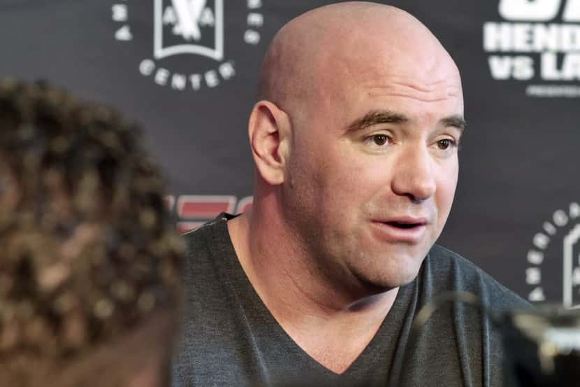 UFC President Dana White talks to the media about the UFC World Welterweight Championship at...