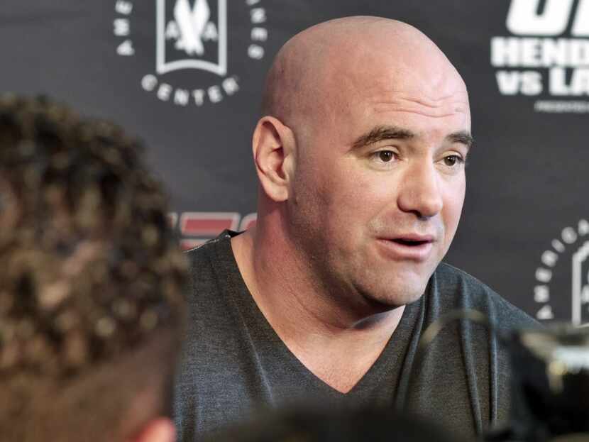 UFC President Dana White talks to the media about the UFC World Welterweight Championship at...