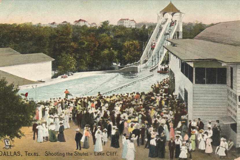 An old postcard of Lake Cliff Park shows residents gathered at the amusement park.