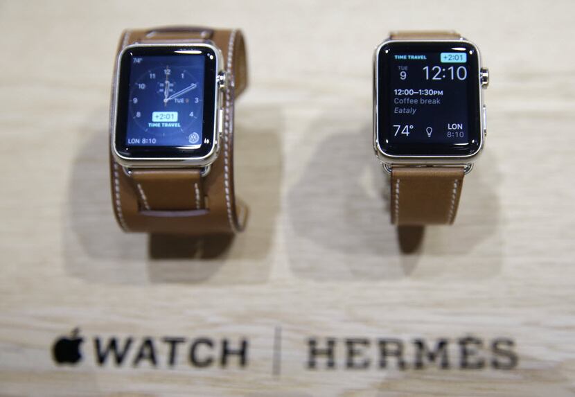 The new Apple Watch with a Hermes band is displayed following an Apple event Wednesday,...