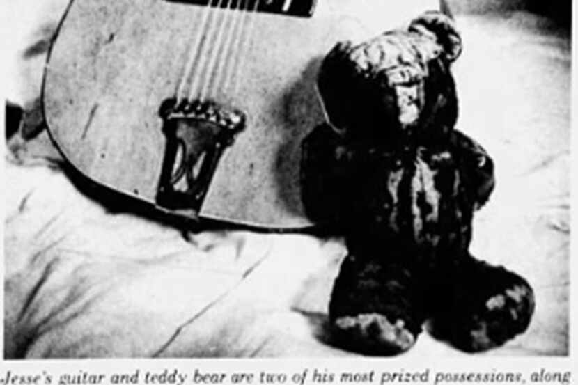 The Teddy Bear and guitar that belonged to Jesse Daniels, featured in the book Beneath a...
