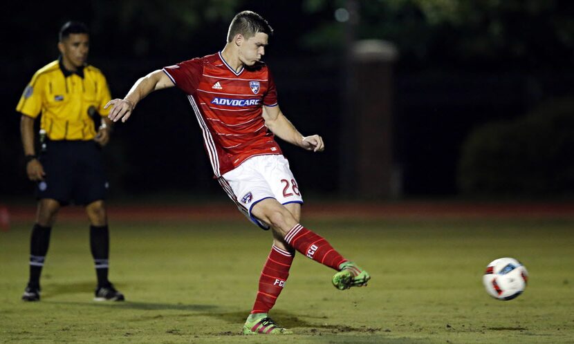 FC Dallas' Colin Bonner kicks the game-winning penalty kick during a 6-5 triumph over...