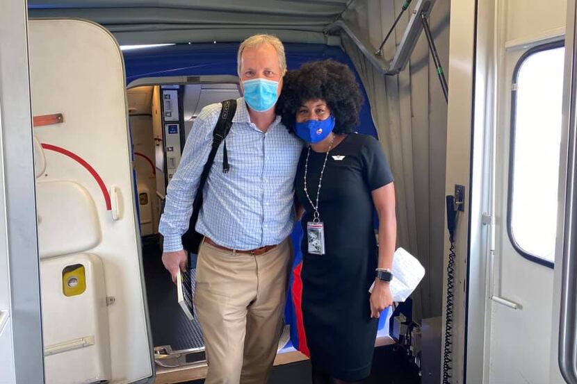 American Airlines CEO Doug Parker and Southwest Airlines flight attendant JacqueRae Hill...