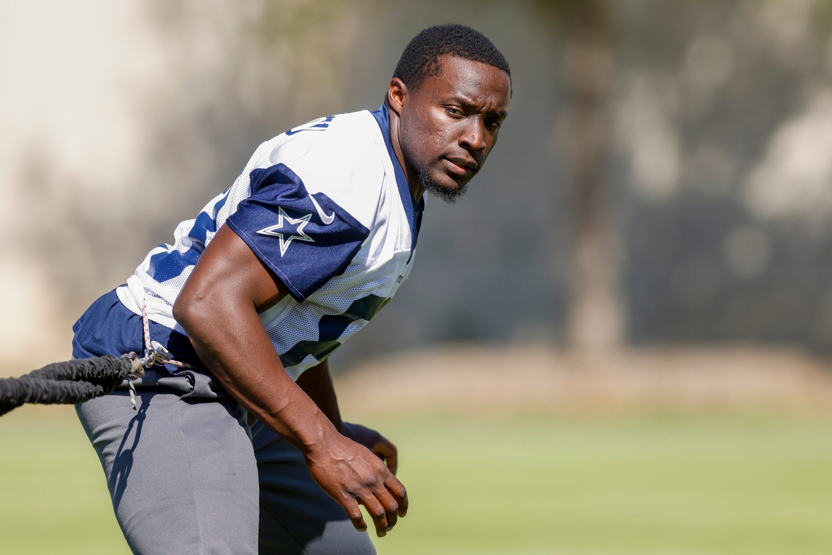 Dallas Cowboys wide receiver James Washington (83) trains with a rope during a practice at...