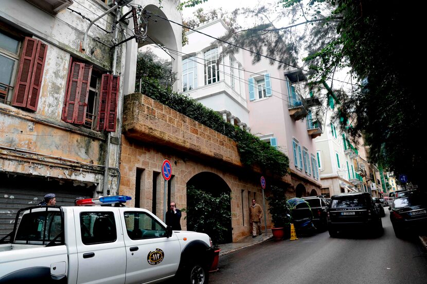 This picture taken on December 31, 2019, shows a Lebanese internal security forces vehicle...