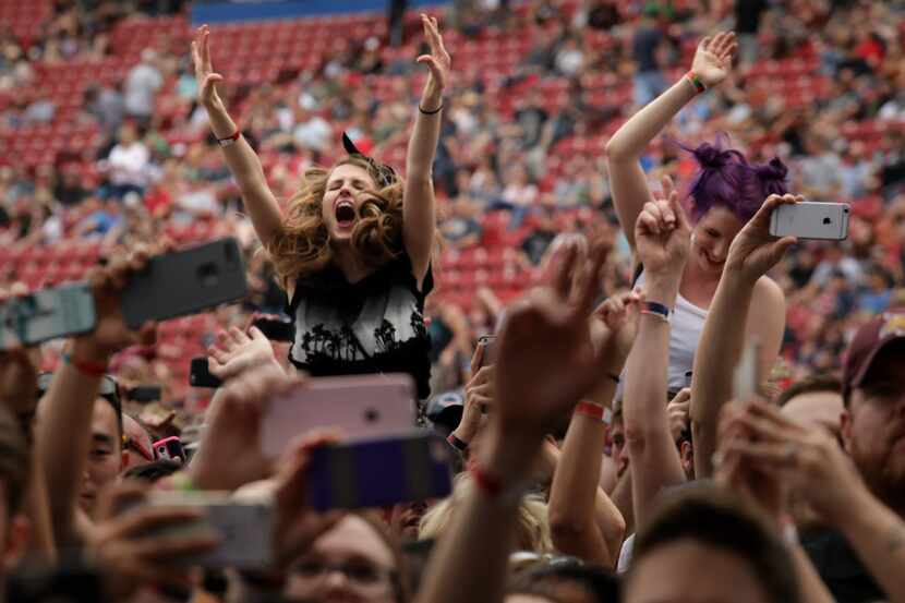 Fans cheer as Chevelle performs during Edgefest 25 at Toyota Stadium in Frisco, TX, on Apr....
