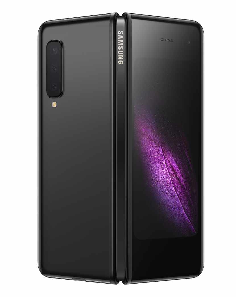 The rear of the Samsung Galaxy Fold shows the improved hinge, which has been redesigned to...