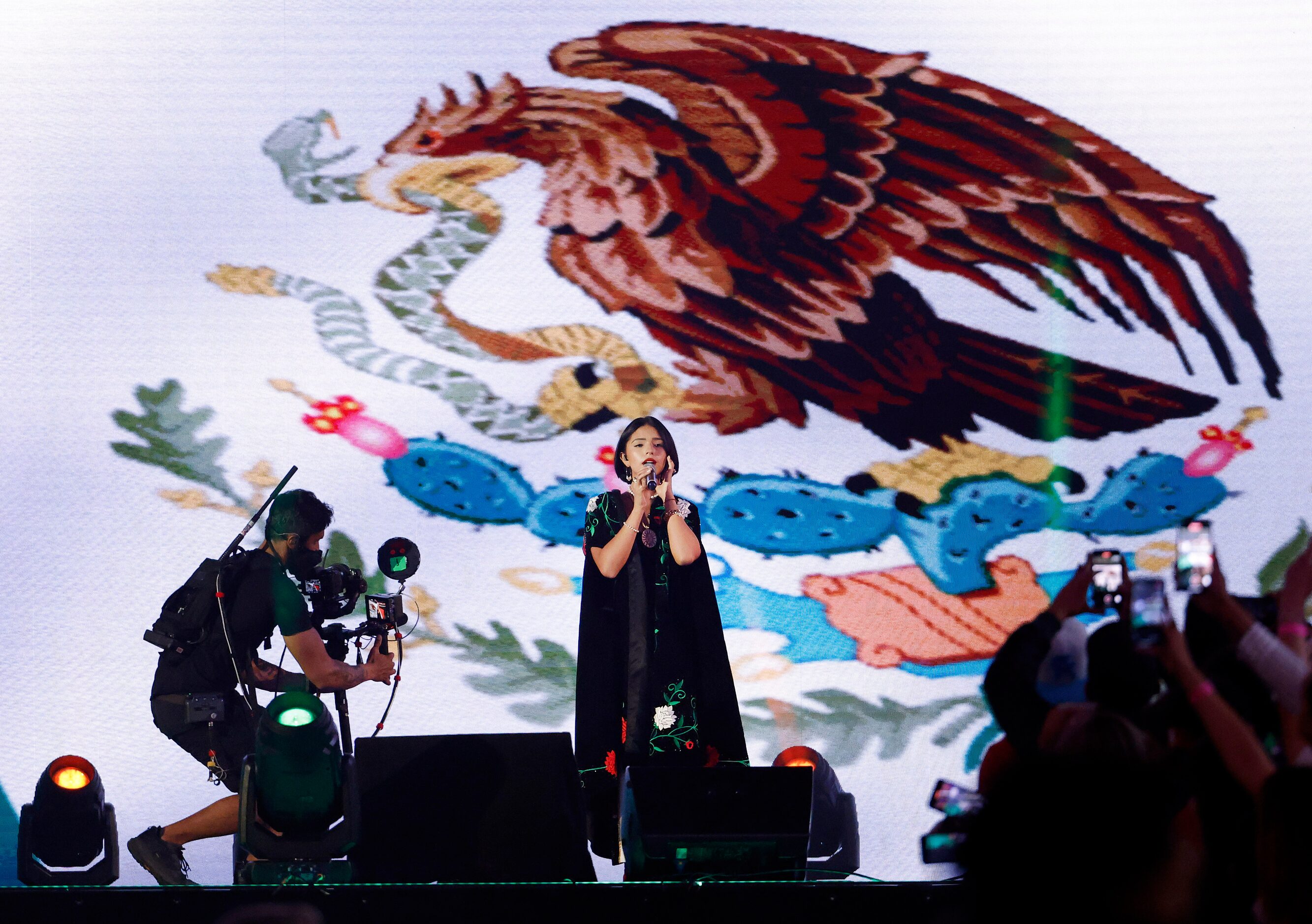 Angela Aguilar Alvarez, 17, performed the Mexican national anthem, Himno Nacional Mexicano,...