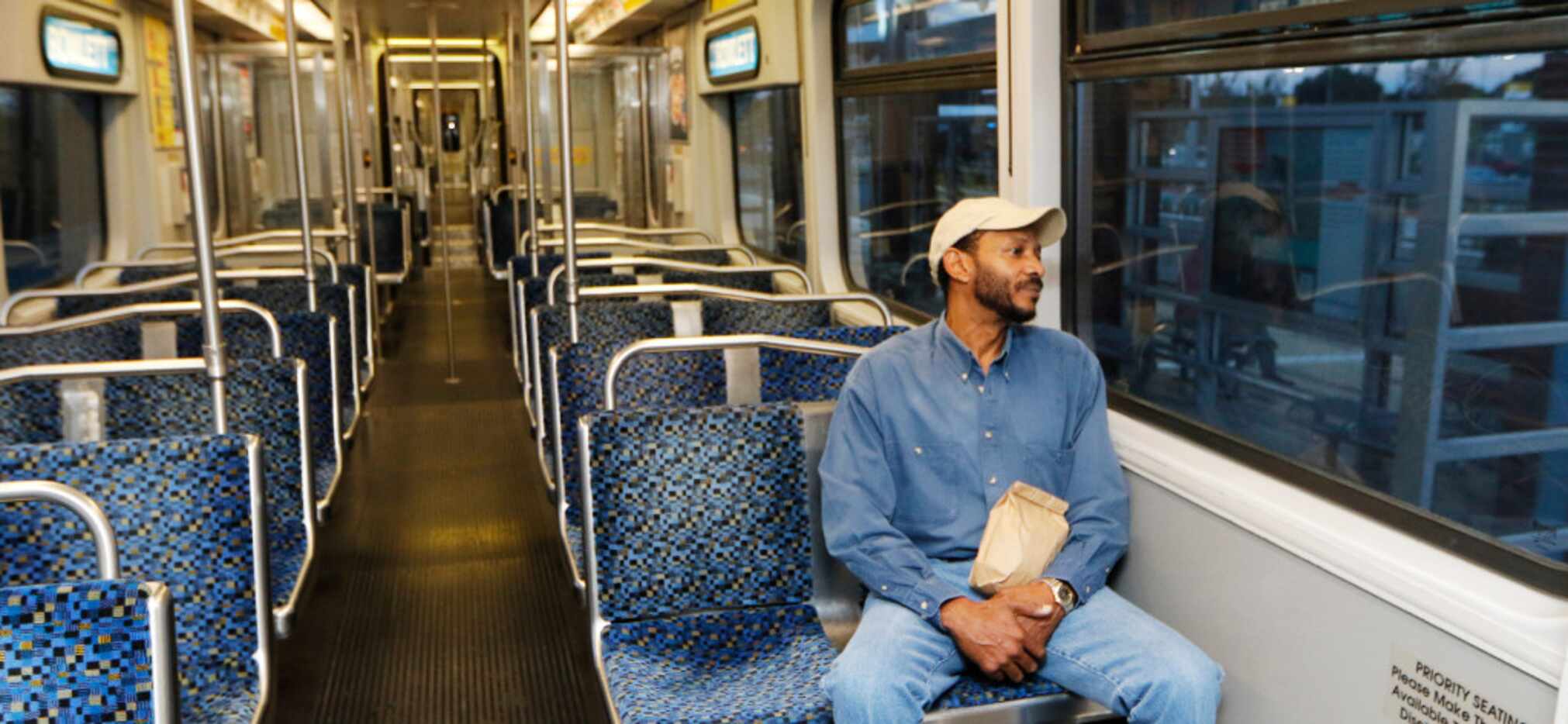 DART passenger Rodney Nelms waits for the Blue Line train to depart at UNT Dallas Station in...
