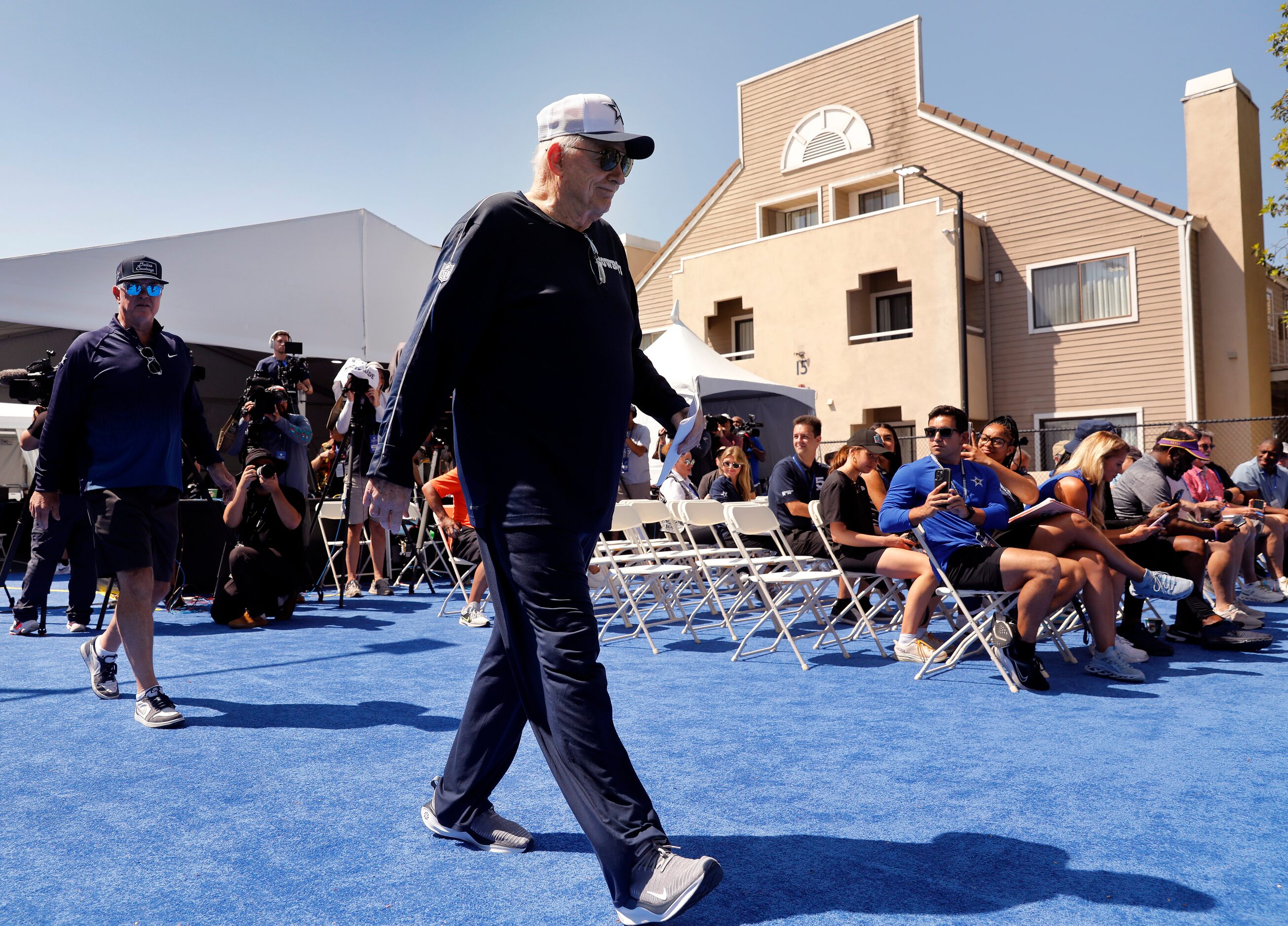 Dallas Cowboys owner Jerry Jones arrives for  his opening press conference at the start of...