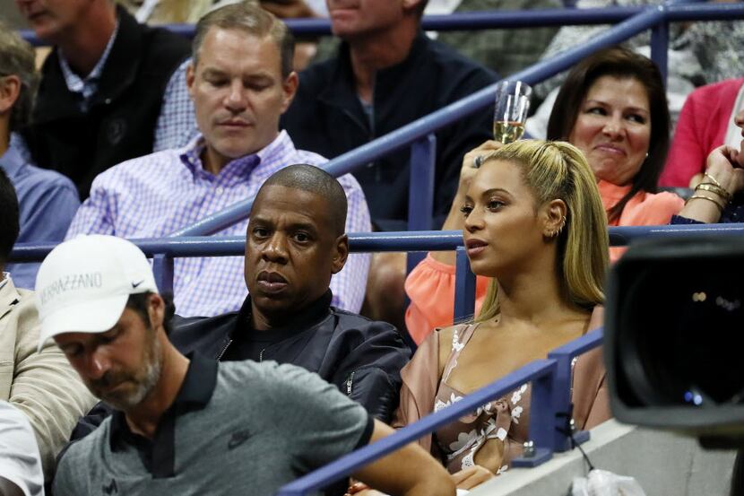 NEW YORK, NY - SEPTEMBER 01:  Jay-Z and Beyonce watch the second round Women's Singles match...