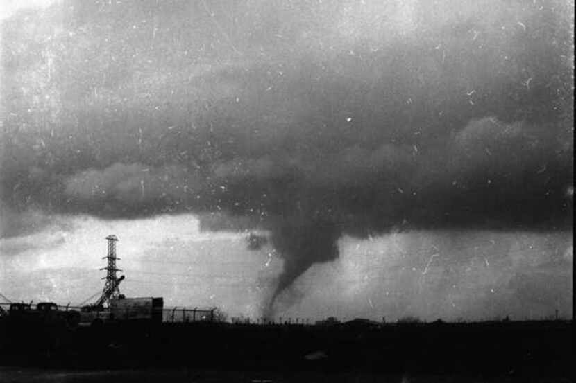 A tornado moved slowly through Oak Cliff and West Dallas on April 2, 1957. It damaged 574...