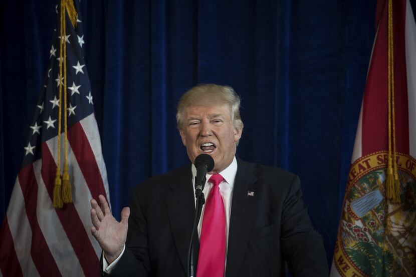 Republican presidential candidate Donald Trump speaks at Trump National in Doral, Fla. He...