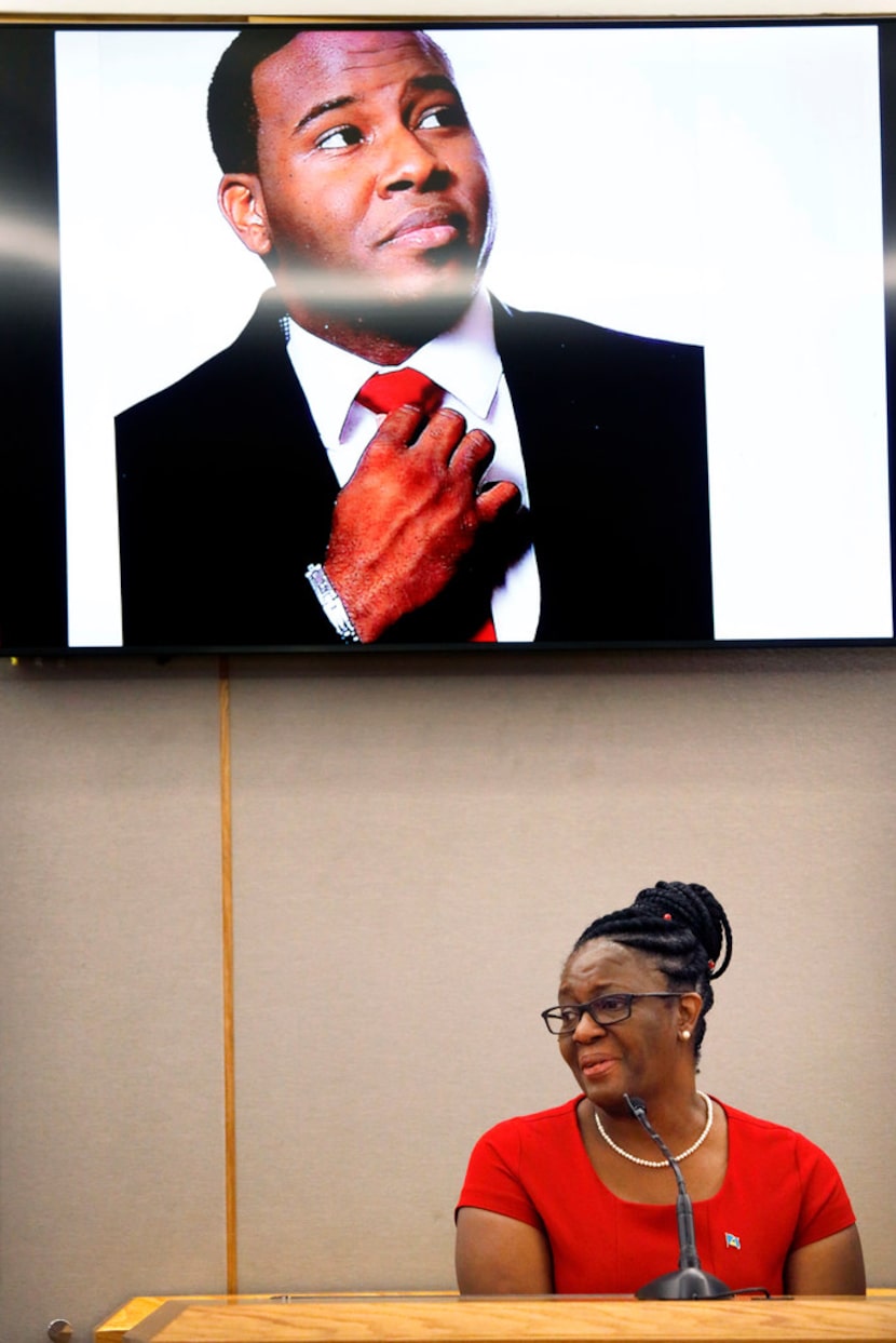 Botham Jean's mother Allison Jean speaks to the jury about her son during sentencing...