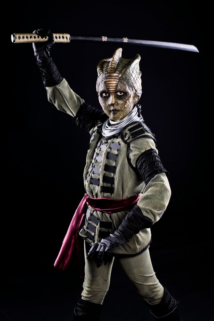 
Reese Kirkham dressed as a Silurian from the science fiction television serices, Doctor Who. 
