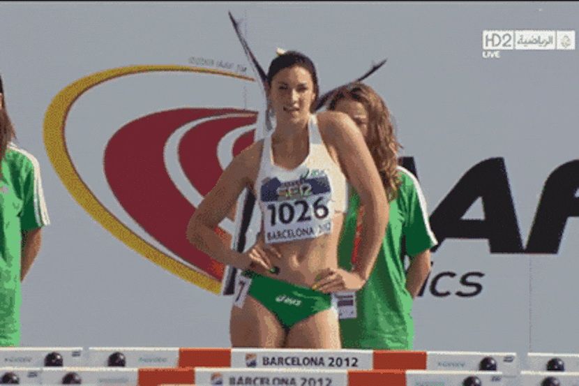 Michelle Jenneke dancing as part a warm-up routine.