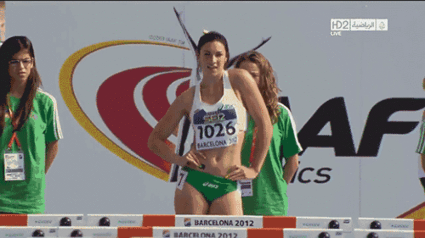Michelle Jenneke dancing as part a warm-up routine.