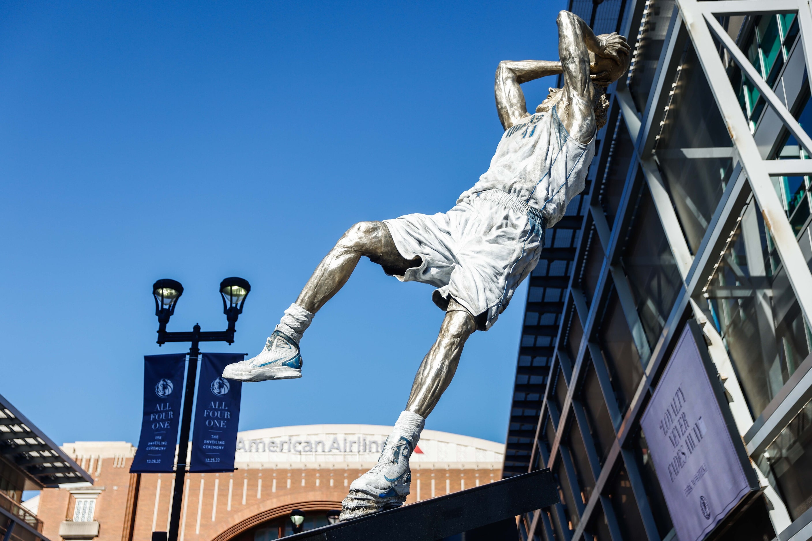 Dirk Nowitzki statue unveiled during a Christmas Day ceremony at American Airlines Center...