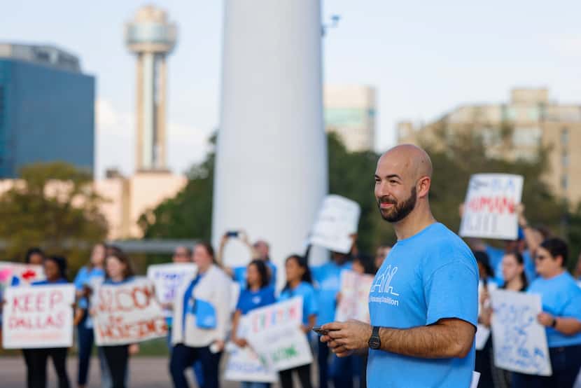  Dallas Housing Coalition organizer Bryan Tony rallied supporters for an affordable housing...