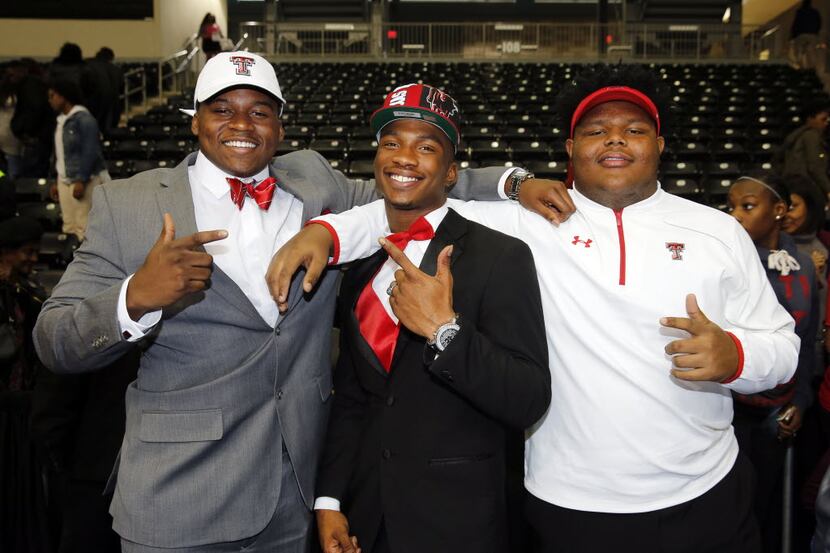 Skyline players (from left) offensive lineman Clarence Henderson, running back Da'Leon Ward,...