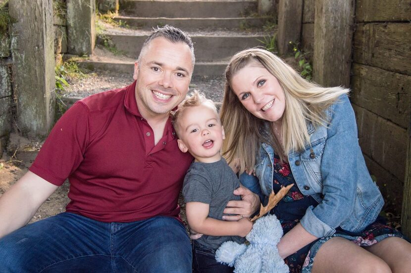 West Coast crosschecker Casey Harvie, left, with late wife Crystal and son, Hudson. Crystal,...