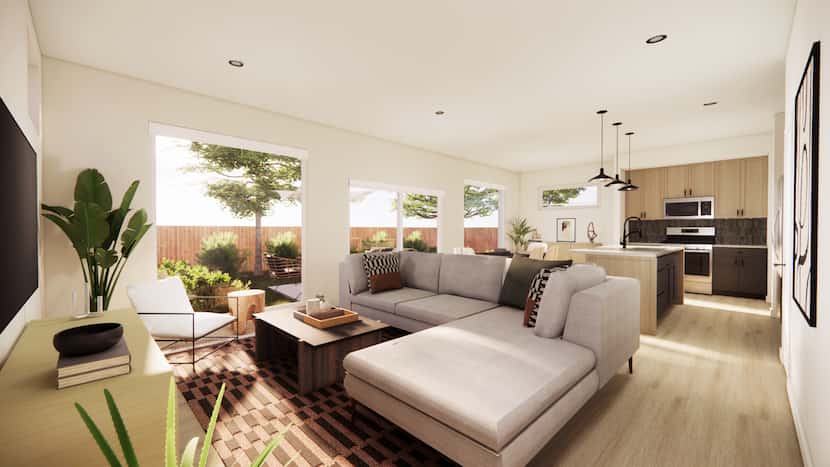 A rendering shows one of the interiors in the Oxenfree community under construction in...