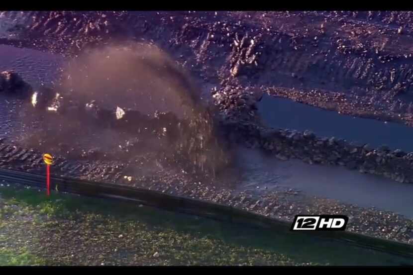 Shot of the pipeline rupture from KXII-TV (Channel 12) in Sherman